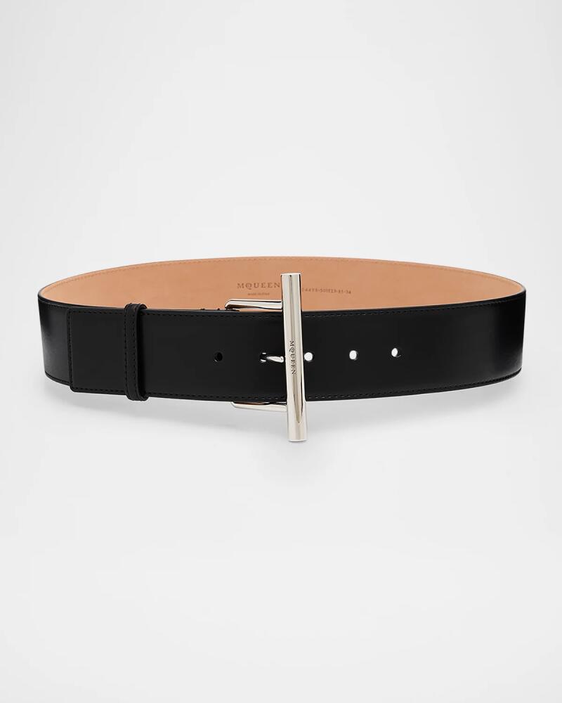 Alexander McQueen Silvertone Cross-Bar Leather Wide Sling Belt Cover