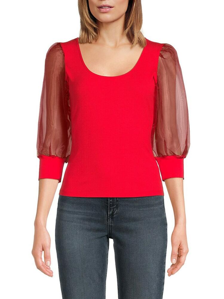 Lea & Viola Women's Knit Puff Sleeve Top - Red Cover