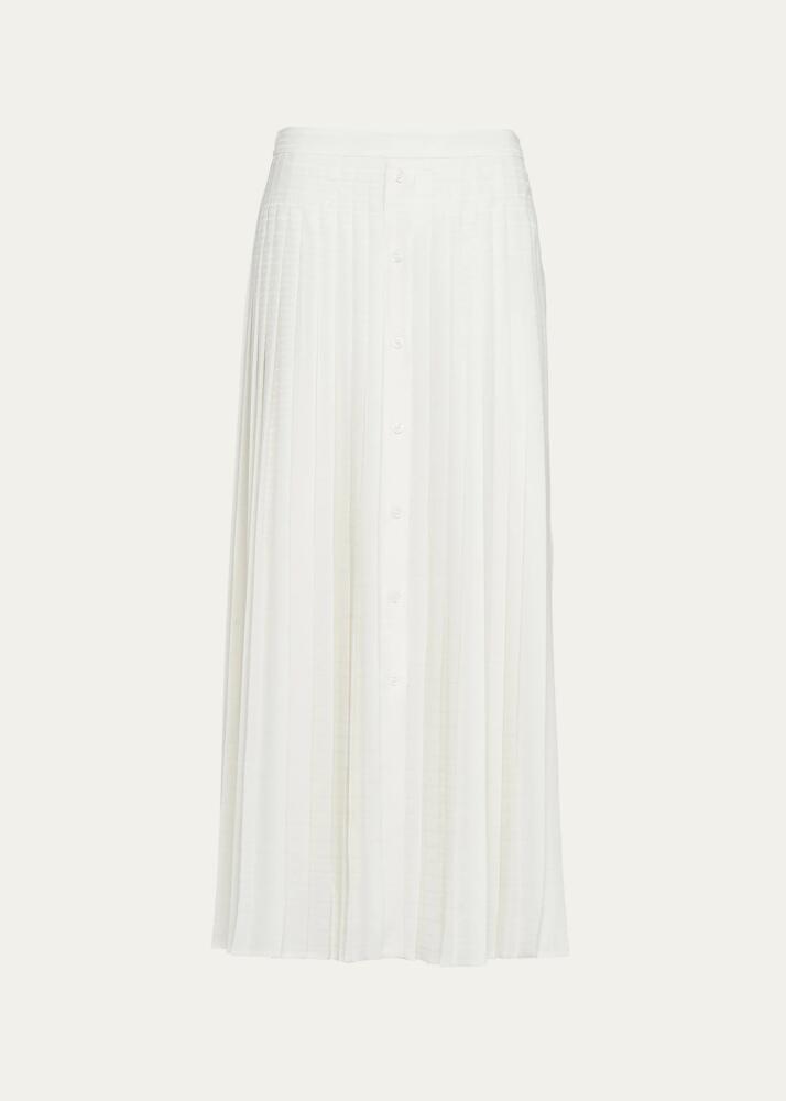 Prada Logo-Embroidered Pleated Silk Midi Skirt Cover