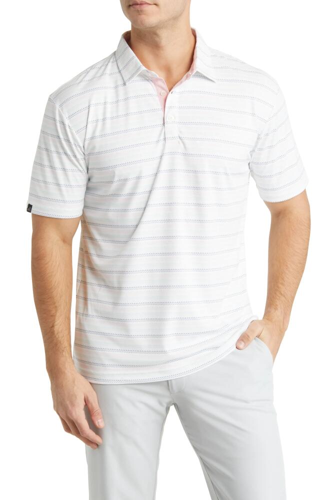 Swannies Carlson Modern Fit Stripe Performance Golf Polo in White-Flamingo-Multi Cover