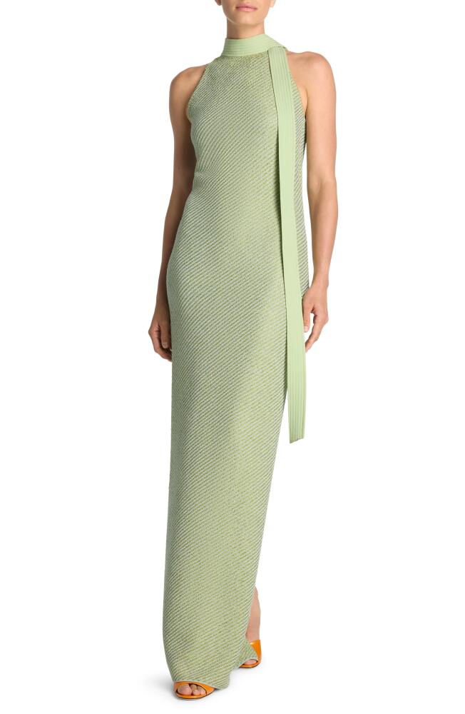 St. John Evening Sequin Sleeveless Twill Knit Gown in Chartreuse/Mint Multi Cover