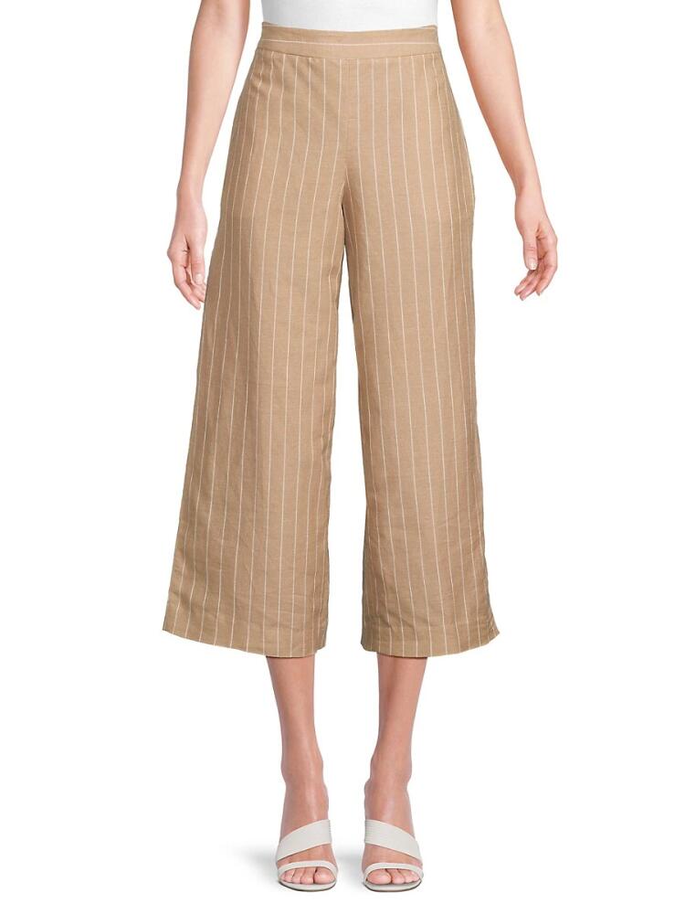 BCBGMAXAZRIA Women's Striped Wide Leg Crop Pants - Summer Khaki Cover