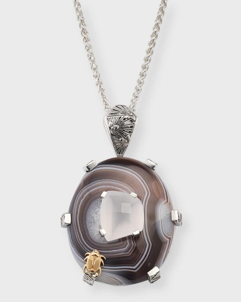 Stephen Dweck Botswana Agate and Moonstone Pendant Necklace in Sterling Silver Cover