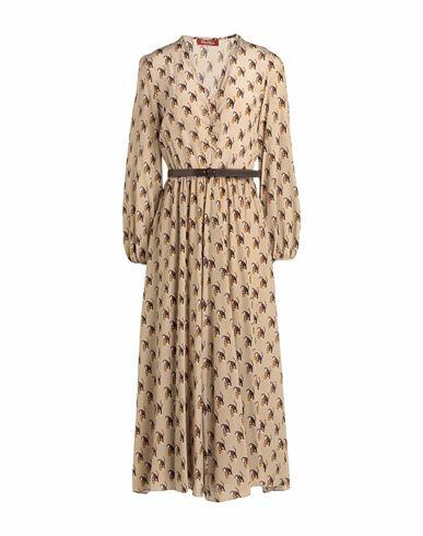 Max Mara Studio Woman Midi dress Beige Silk, Cow leather Cover