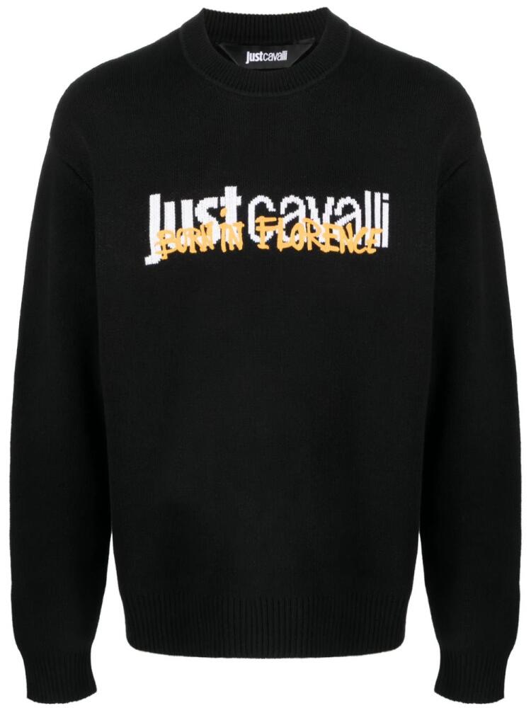 Just Cavalli intarsia knit logo cotton jumper - Black Cover