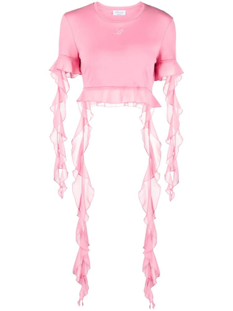 Blumarine logo-embroidered ruffled blouse - Pink Cover