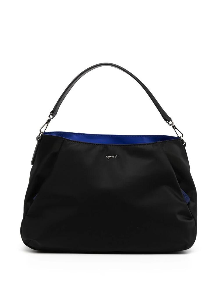 agnès b. logo-plaque satin shoulder bag - Black Cover