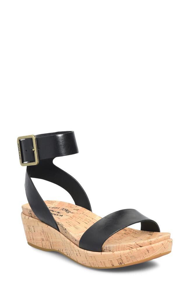 Kork-Ease Mullica Ankle Strap Platform Wedge Sandal in Black Leather Cover