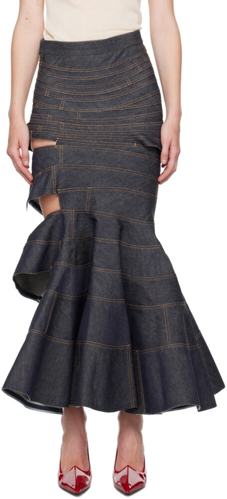 Junya Watanabe Indigo Cutout Denim Maxi Skirt Cover