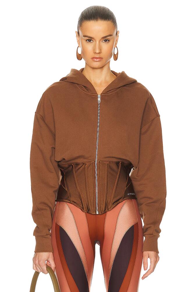 Mugler Fleece Zip Corset Hoodie in Brown Cover