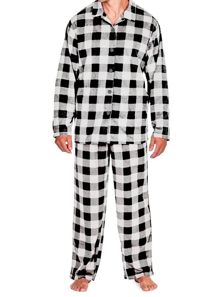 SLEEPHERO Men's 2-Piece Polar Bear Fleece Pajama Shirt & Pants Set - Black White Buffalo Checked Cover