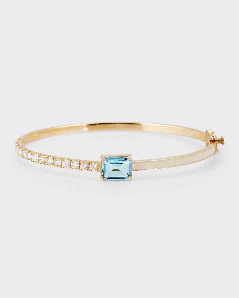 Siena Jewelry 14K Yellow Gold Blue Topaz Diamond White-Enamel Bangle Bracelet, Medium Cover