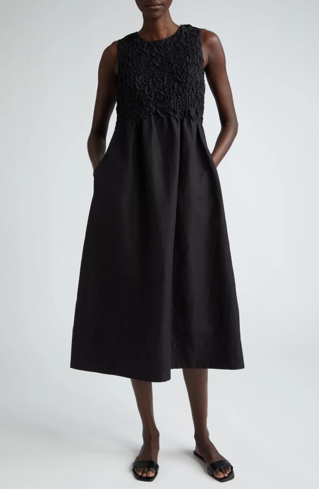 Lafayette 148 New York Smocked Bodice Sleeeless Midi Dress in Black Cover