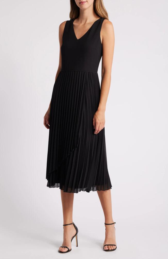 Sam Edelman Plissé Faux Wrap Midi Dress in Black Cover