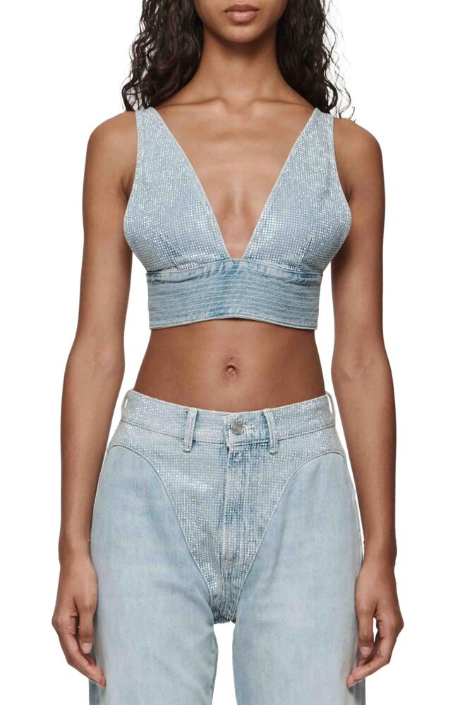 PURPLE BRAND Hotfix Studded Denim Crop Top in Light Indigo Cover