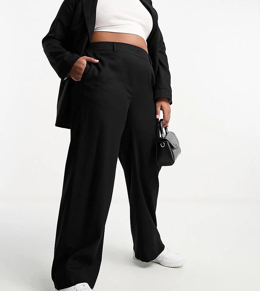 Yours wide leg linen look pants in black Cover