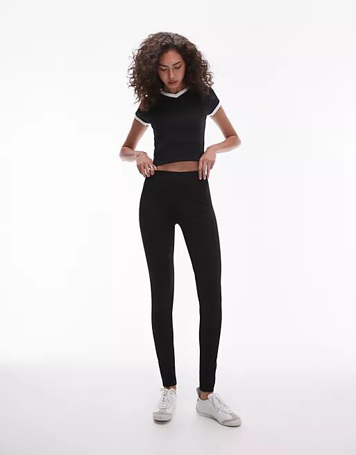 Topshop Tall full length heavy weight leggings in black Cover