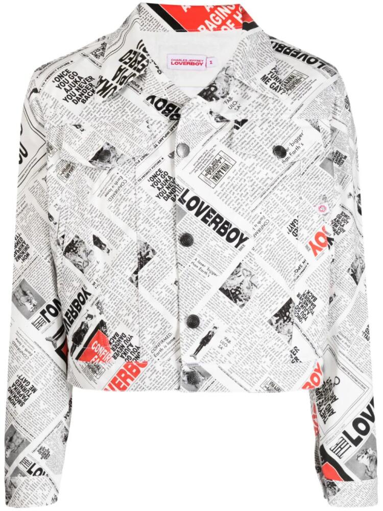 Charles Jeffrey Loverboy Art newspaper-print denim jacket - Black Cover