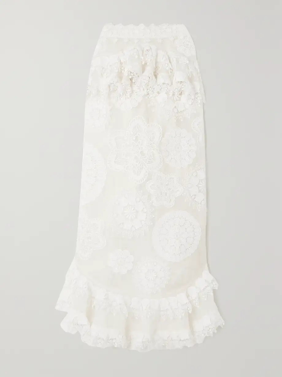 Zimmermann - Matchmaker Asymmetric Lace-trimmed Linen And Silk-blend Midi Skirt - Ivory Cover