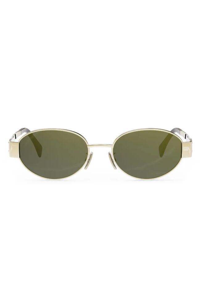 CELINE Triomphe 54mm Oval Sunglasses in Shiny Endura Gold /Green Cover