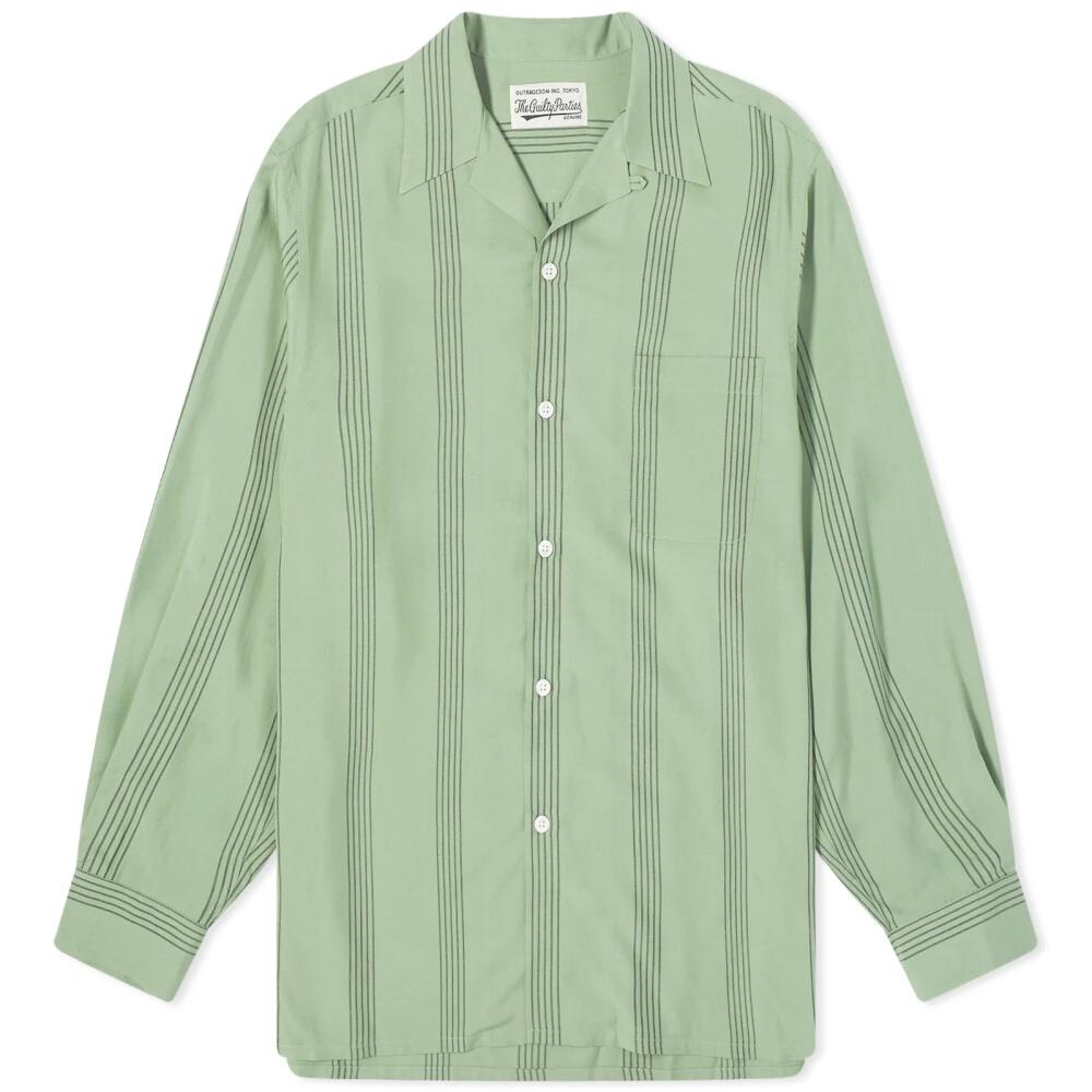 Wacko Maria Men's Long Sleeve Stripe Vacation Shirt in Green Cover