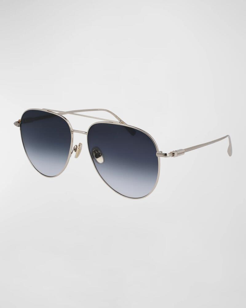 Ferragamo Men's Gancini Evolution Metal Aviator Sunglasses Cover