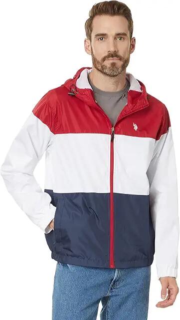 U.S. POLO ASSN. USPA Color-Block Hooded Windbreaker (Engine Red) Men's Jacket Cover