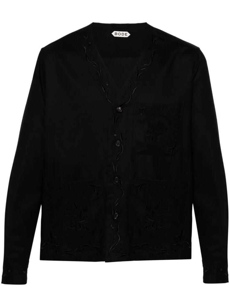 BODE Dumas floral-embroidered twill overshirt - Black Cover