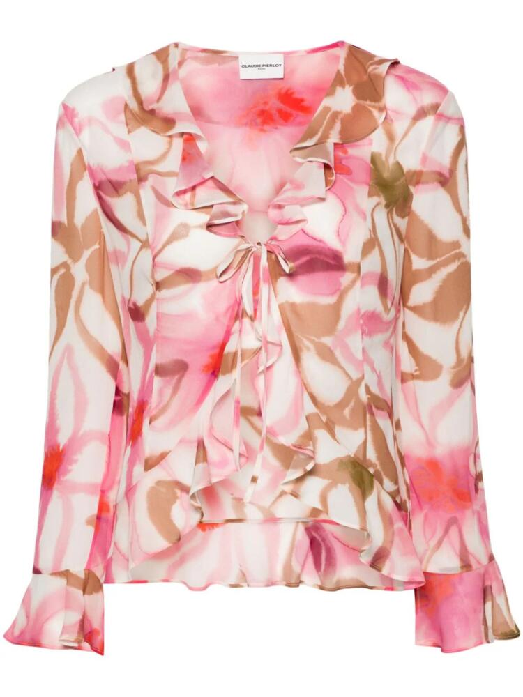 Claudie Pierlot watercolour-print silk blouse - Pink Cover