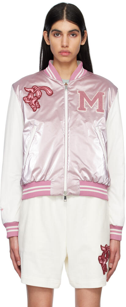 Moncler Pink & White Dareb Reversible Down Bomber Jacket Cover