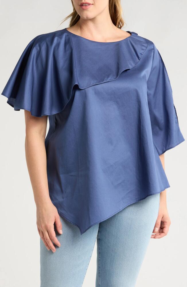 HARSHMAN Tatyana Ruffle Asymmetric Cotton Top in Indigo Blue Cover