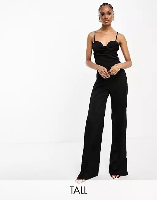 Jaded Rose Tall satin corset jumpsuit in black Cover