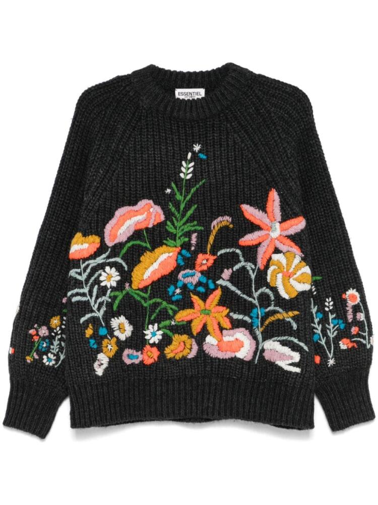 Essentiel Antwerp floral-embroidered ribbed-knit sweater - Grey Cover