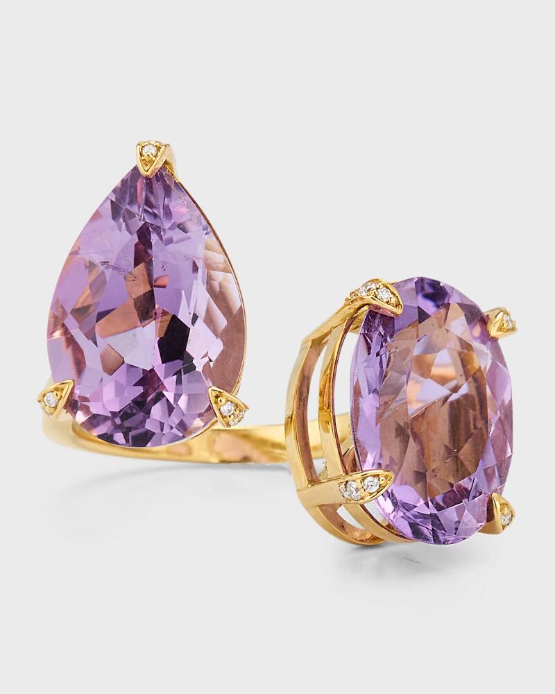 Piranesi 18K Yellow Gold Oval and Pear Shaped Amethyst Ring with Round Diamonds, Size 5.5 Cover