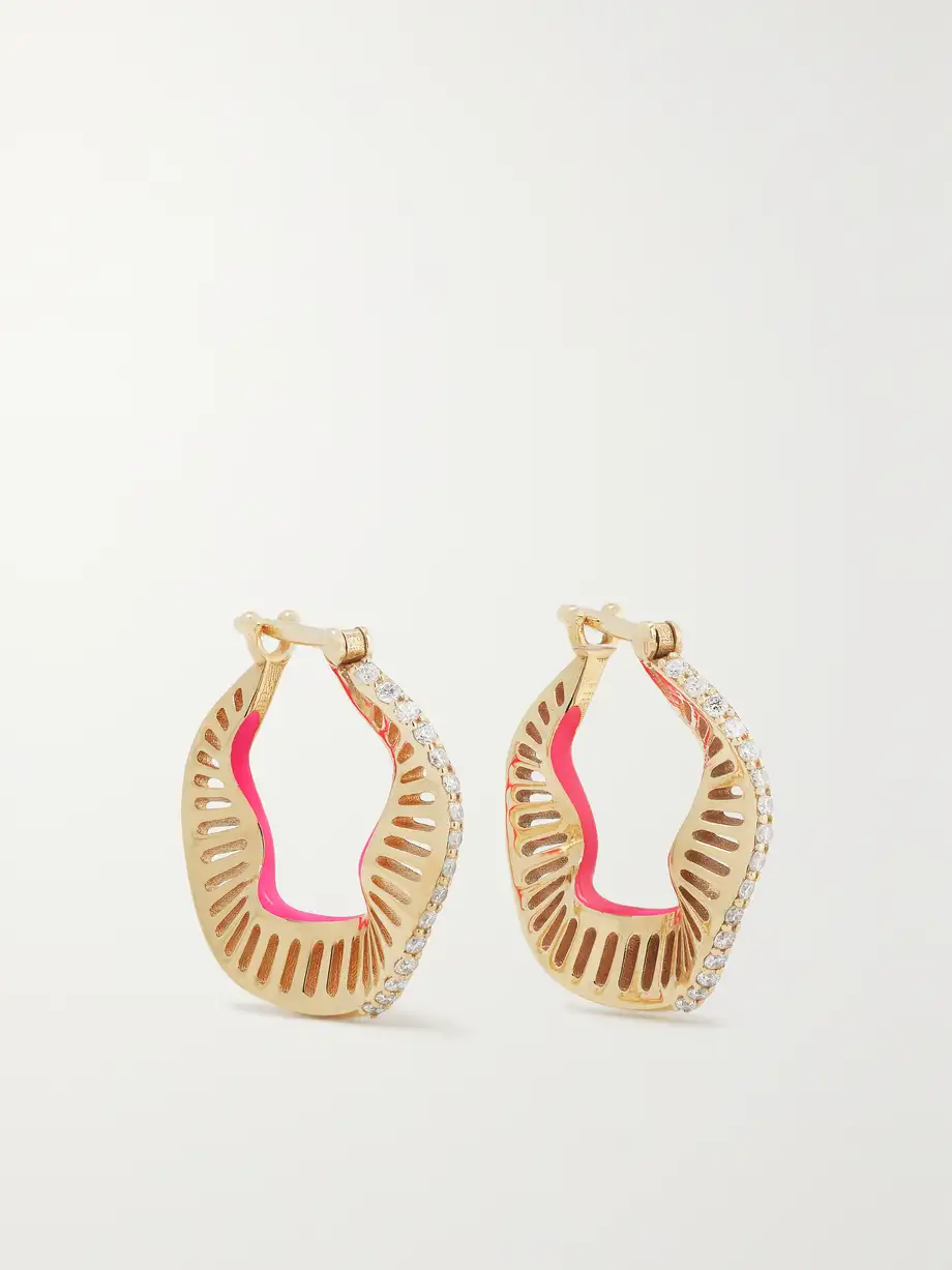 L'Atelier Nawbar - Twisted Waves 18-karat Gold, Enamel And Diamond Hoop Earrings - One size Cover