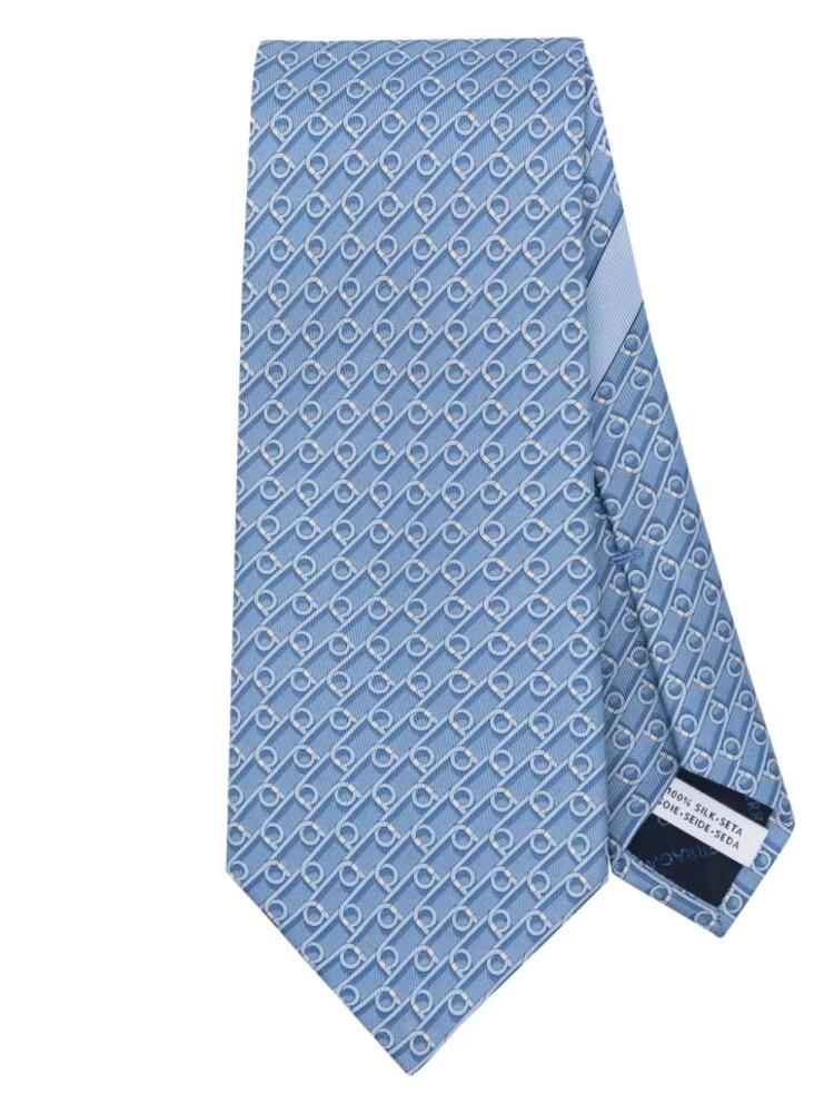 Ferragamo jacquard-Gancini silk tie - Blue Cover