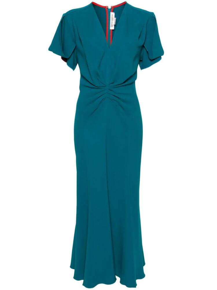 Victoria Beckham draping-detailed flared midi dress - Green Cover