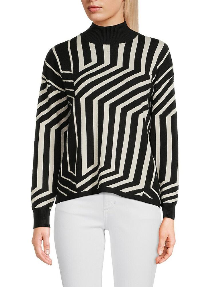 YAL New York Women's Geometric Drop Shoulder Sweater - Black White Cover