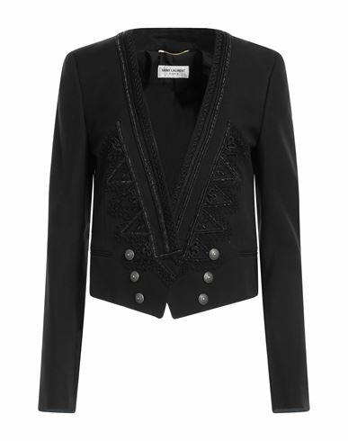 Saint Laurent Woman Blazer Black Virgin Wool, Cotton, Metal Cover