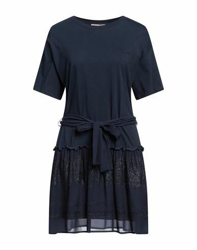 Ermanno Firenze Woman Mini dress Midnight blue Cotton, Viscose, Polyamide Cover