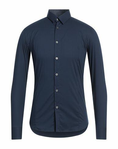 Grey Daniele Alessandrini Man Shirt Midnight blue Cotton, Polyamide, Elastane Cover