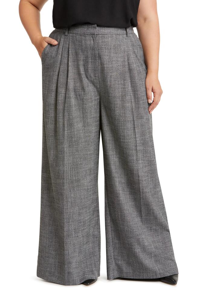 Nordstrom Pleat Front Wide Leg Pants in Black- Ivory Suit Texture Cover