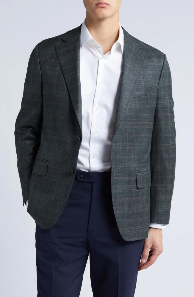 Peter Millar Tailored Fit Plaid Wool, Linen & Silk Blend Sport Coat in Grey/Green Pliad Cover