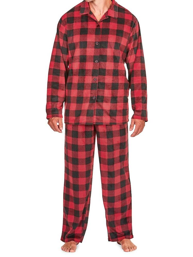 SLEEPHERO Men's 2-Piece Polar Bear Fleece Pajama Shirt & Pants Set - Red Buffalo Checked Cover