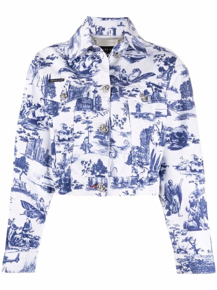 Philipp Plein baroque print denim jacket - White Cover