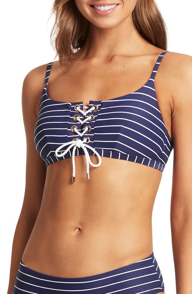 Sea Level Stripe Lace-Up Bikini Top in Navy Cover