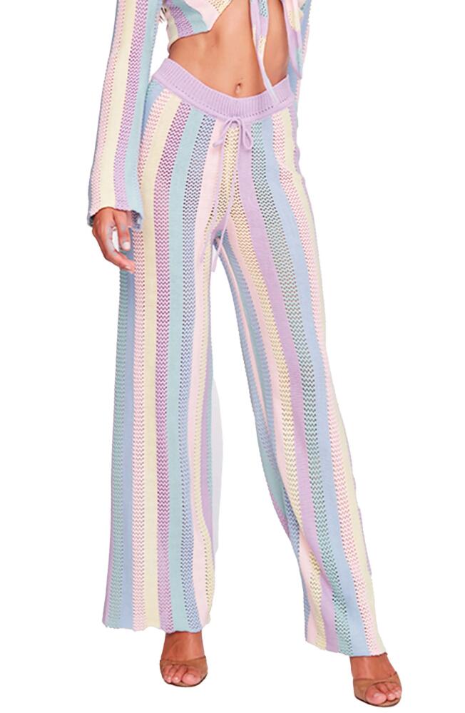 Capittana Paloma Stripe Openwork Crochet Cover-Up Pants in Lilac Multicolor Cover