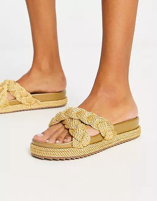 ASOS DESIGN Jasmine plaited espadrille footbed in gold Cover