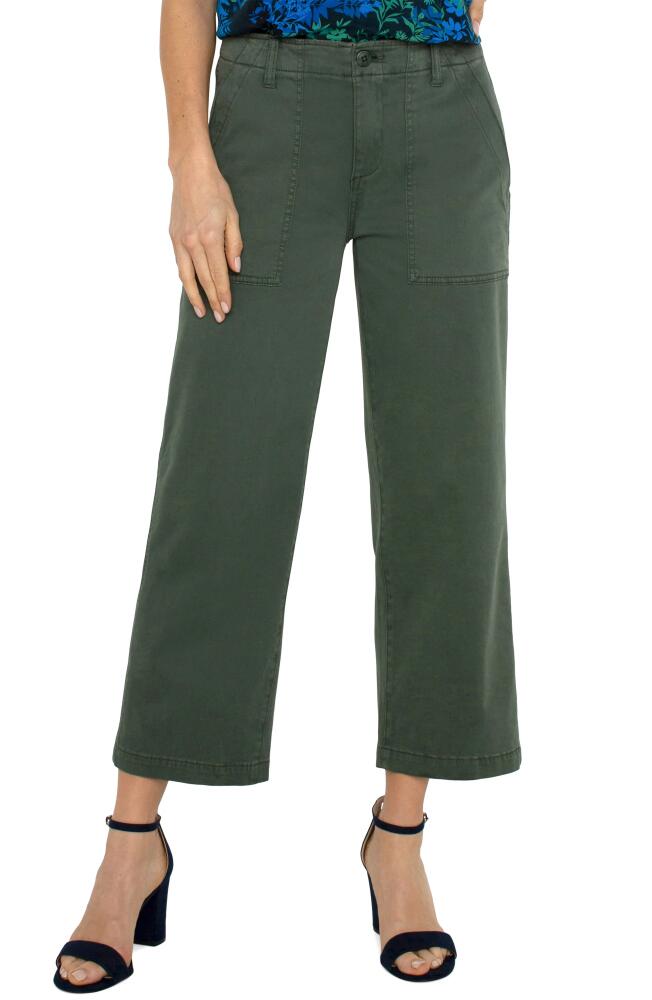 Liverpool Los Angeles Crop Wide Leg Twill Cargo Pants in Moss Green Cover