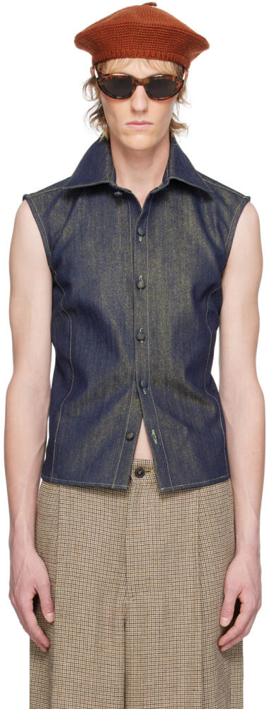 Theophilio SSENSE Exclusive Blue & Gold Denim Vest Cover